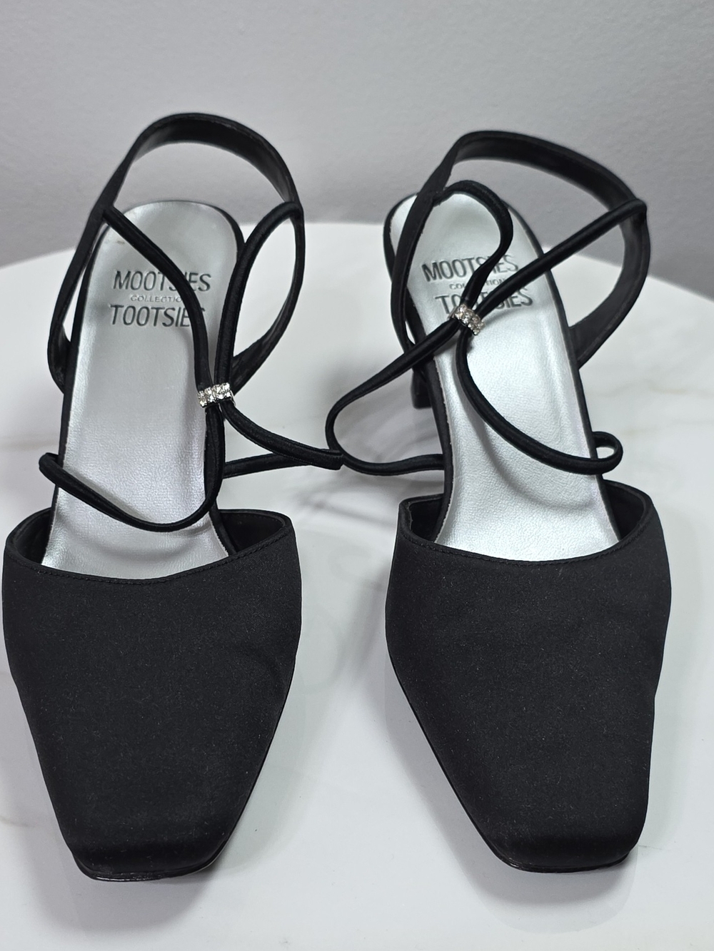 Black Strappy Square-Toe Heels